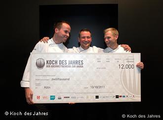 Tristan Brandt (Links), Sebastian Frank (Mitte) und David Papin (Rechts), finalisten des Wettbewerbs „Koch des Jahres“ in Anuga 2011. Copyright: Koch des Jahres