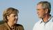 US President George W. Bush (right) and German Chancellor Angela Merkel smile during their remarks following Merkel's arrival at the Bush's ranch in Crawford Texas USA on 09 November 2007