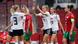 Kathrin Hendrich, Lea Schüller and Jule Brand celebrate one of Germany's goals against Bulgaria